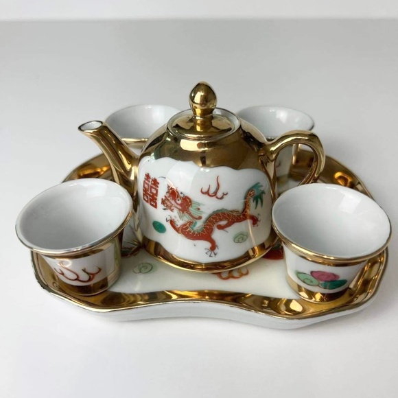 Vintage Dragon Phoenix Miniature Tea Set 1970s